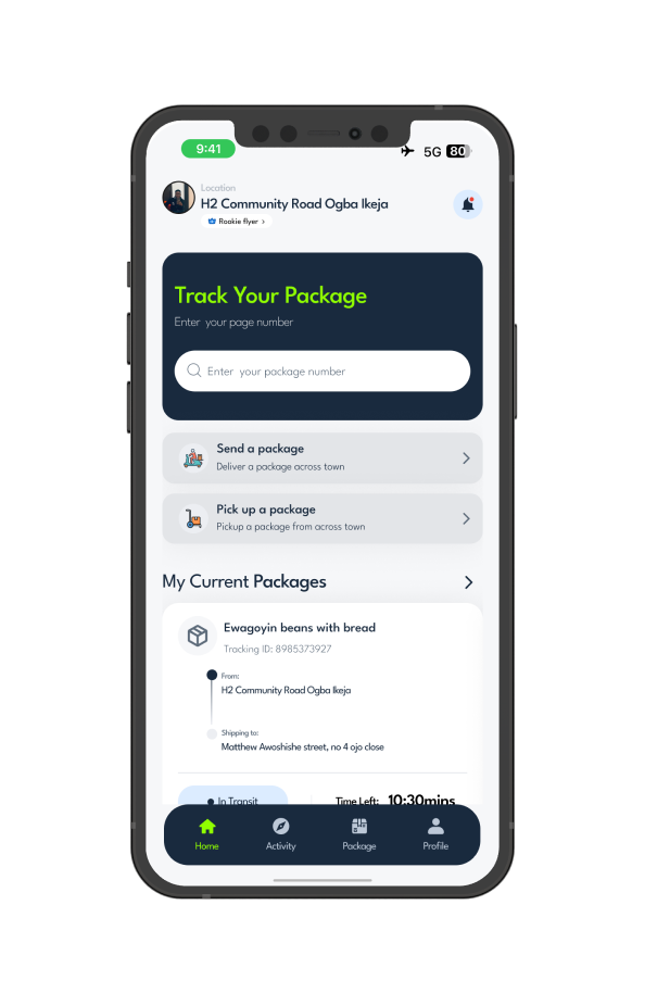 Send packages app screen